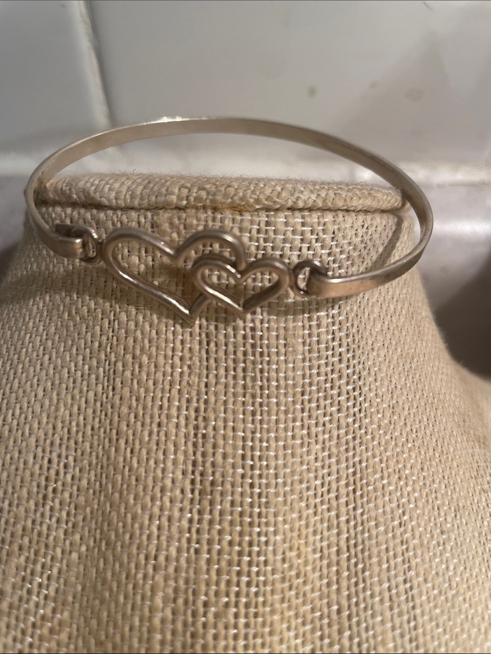 Heart Link Sterling Silver Bangle - Silver Double Heart Bracelet